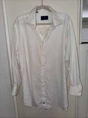 David Donahue Dobby Weave White Dress Shirt Regular Fit 17.5 32/33